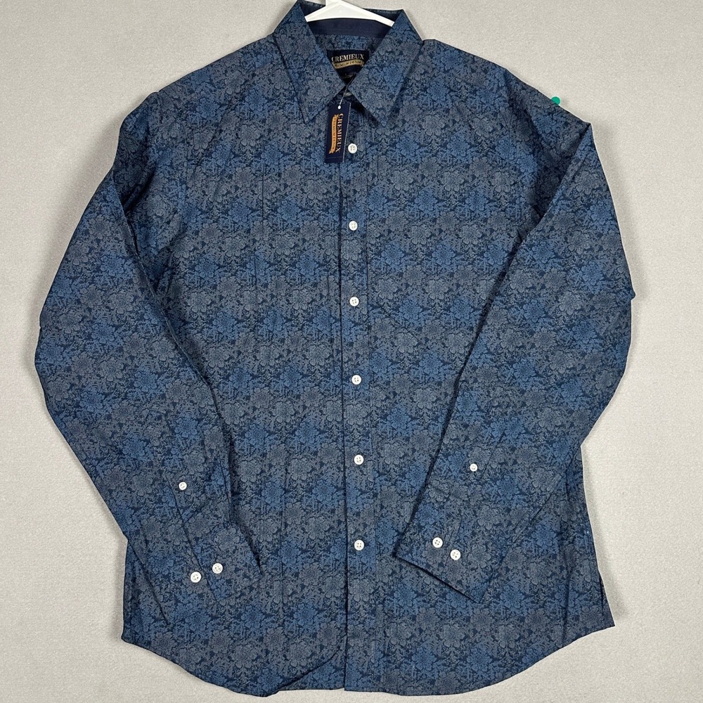 NEW Daniel Cremieux Shirt Men Large Premium Denim Blue Floral Damask Button Down